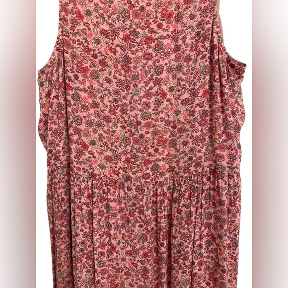 J.Jill Pink Green Floral V-neck Flounced Hem Sleeveless Maxi Dress - Picture 6 of 14